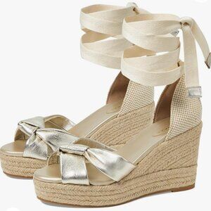 $170 Cole Haan Women’s Cloudfeel Hampton Espadrille Wedge Sandal Sizes NEW Gold